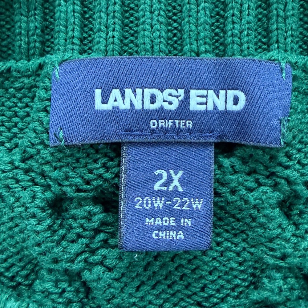 Lands End Drifter Hunter Green Cable Knit Sweater Womens 2X 20W-22W Fisherman - Picture 3 of 11